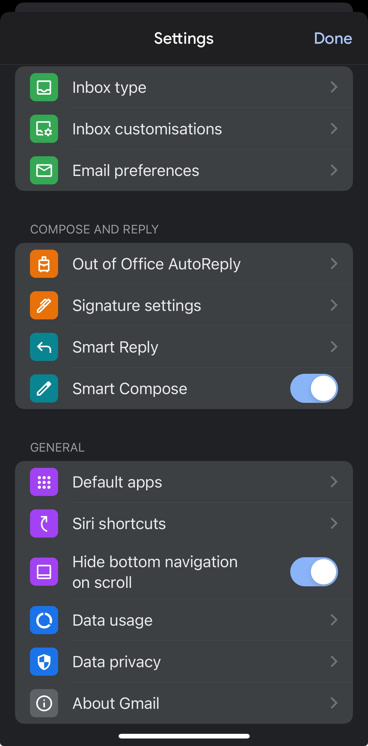 Gmail iOS Settings