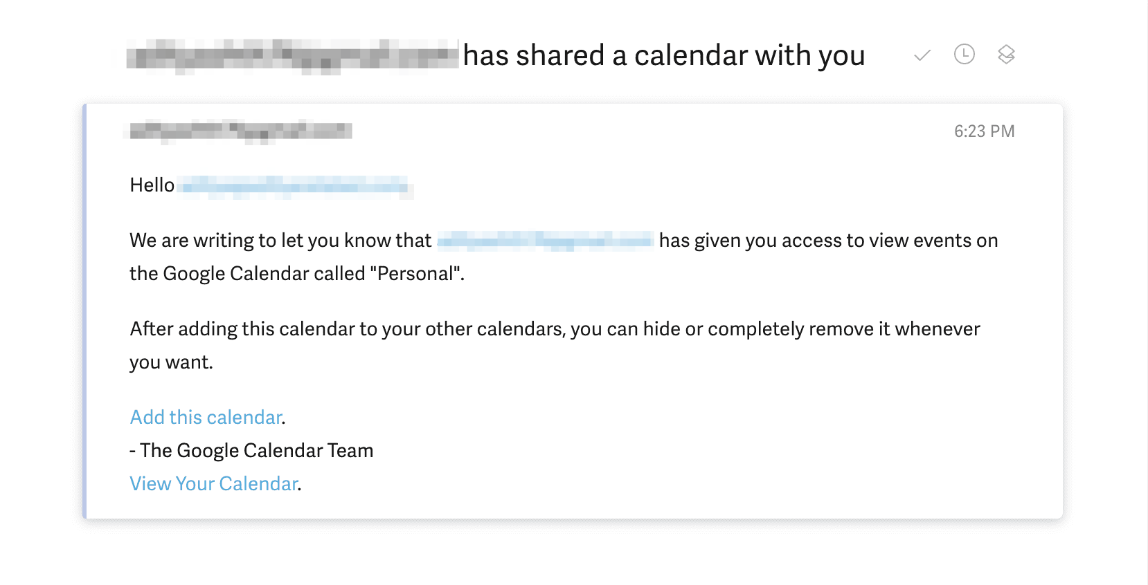 Google Calendar Invite