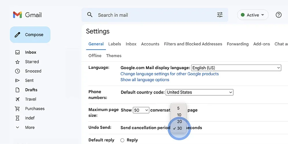 Extend Gmail Undo Send