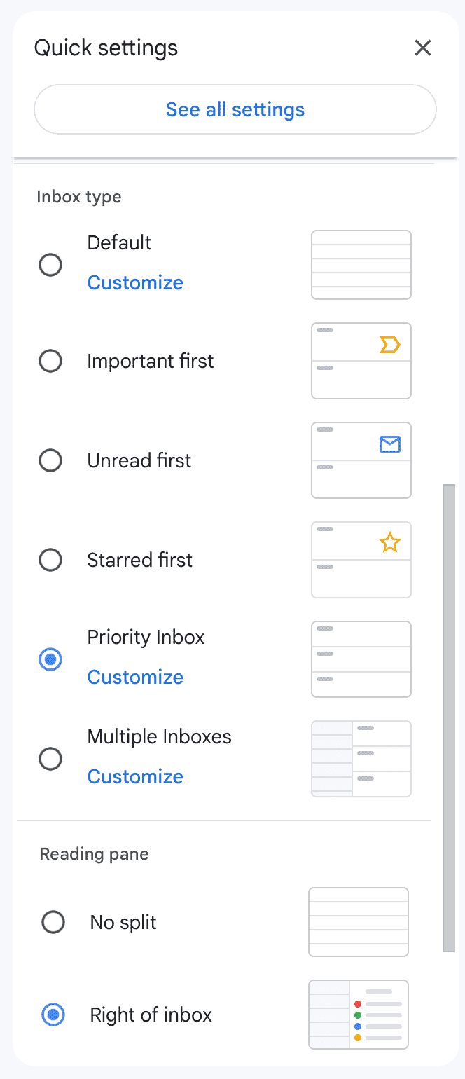 Priority Inbox Settings