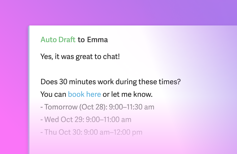 New in Superhuman: Auto Drafts for Scheduling